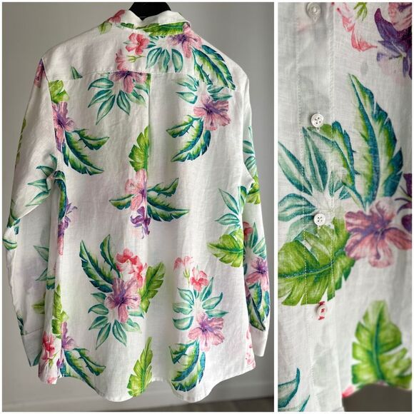 Tommy Bahama Floral Linen Long Sleeve Button Down Shirt Large EUC - Picture 4 of 4